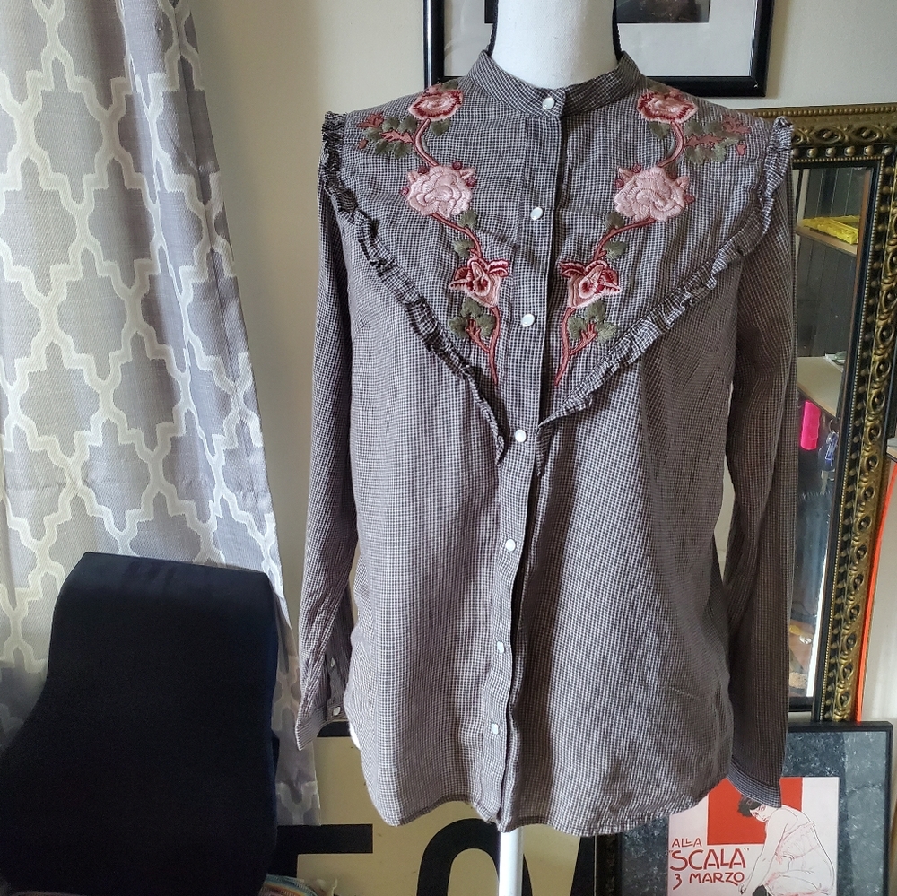 Lucky Brand Western Embroidered Button Down